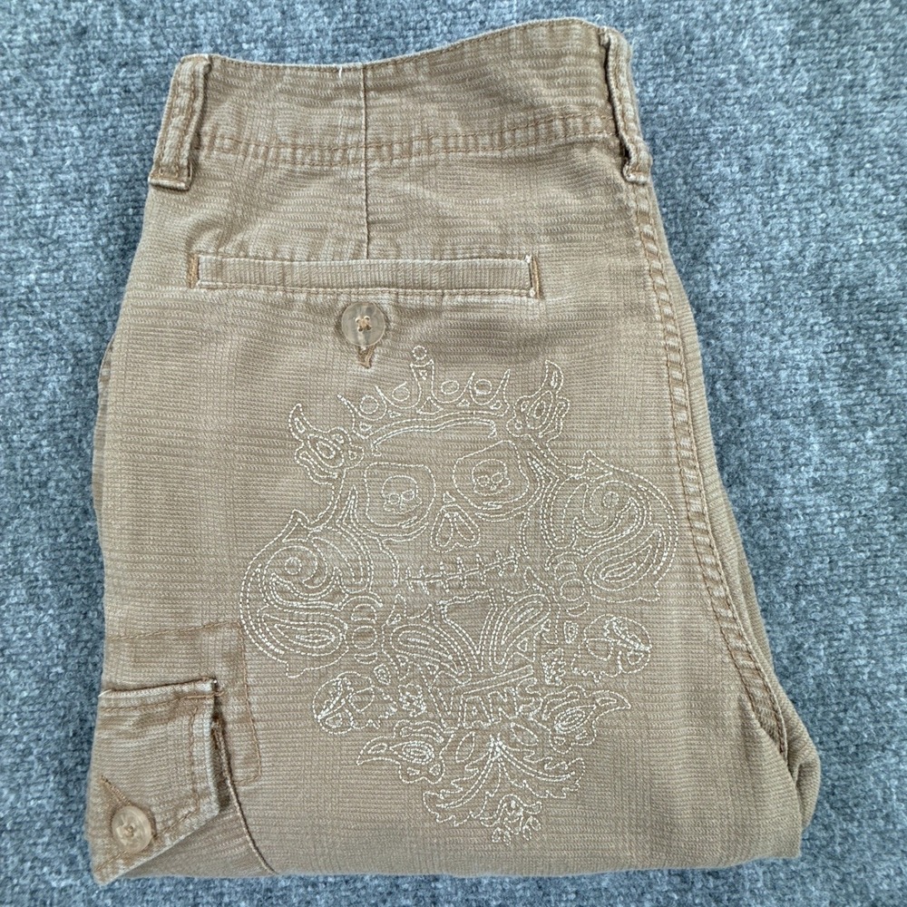 Vans Cargo Shorts Mens 32 Brown Skull Embroidered Skate Y2K Baggy